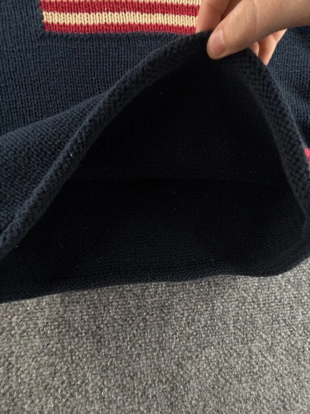 Ralph Lauren Boys Flag Sweater USA Large Cotton Japan Made Navy Blue Crew Neck